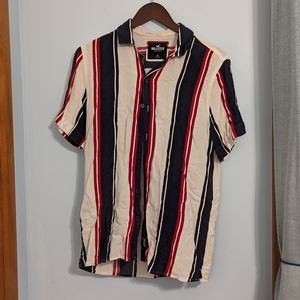 Hollister Short Sleeve Button Down Size M Red White Blue